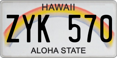 HI license plate ZYK570