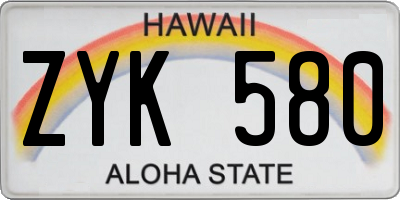 HI license plate ZYK580