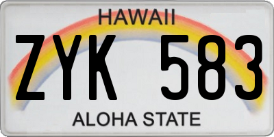 HI license plate ZYK583