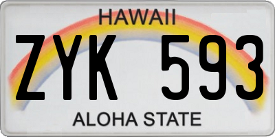 HI license plate ZYK593