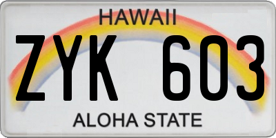 HI license plate ZYK603