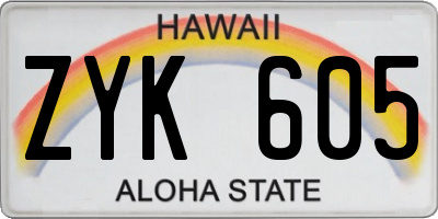 HI license plate ZYK605