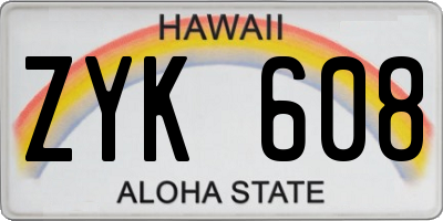 HI license plate ZYK608