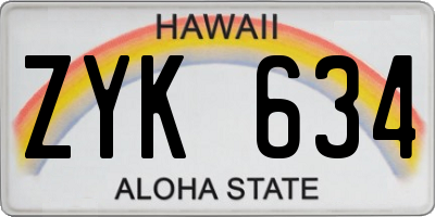 HI license plate ZYK634