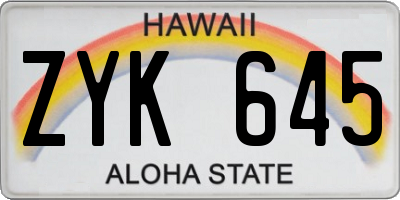HI license plate ZYK645