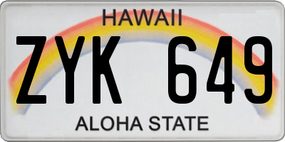HI license plate ZYK649