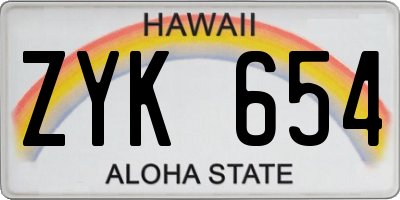 HI license plate ZYK654