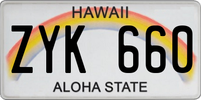 HI license plate ZYK660