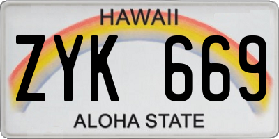 HI license plate ZYK669
