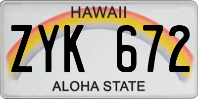 HI license plate ZYK672