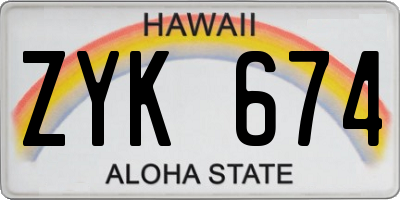 HI license plate ZYK674