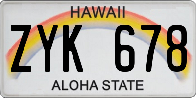 HI license plate ZYK678