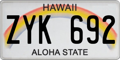 HI license plate ZYK692
