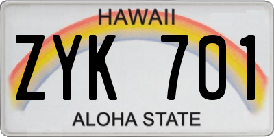HI license plate ZYK701