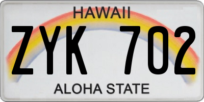 HI license plate ZYK702