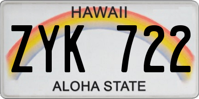 HI license plate ZYK722