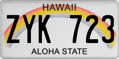 HI license plate ZYK723