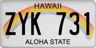 HI license plate ZYK731