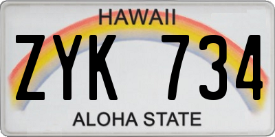 HI license plate ZYK734