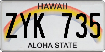 HI license plate ZYK735