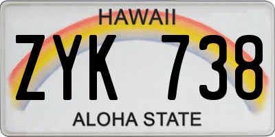 HI license plate ZYK738