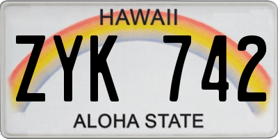 HI license plate ZYK742
