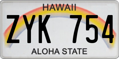 HI license plate ZYK754