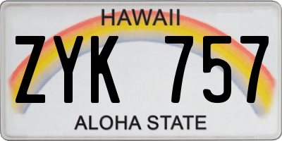 HI license plate ZYK757