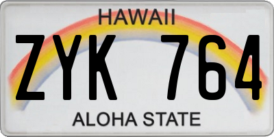 HI license plate ZYK764