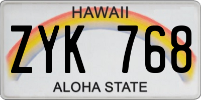 HI license plate ZYK768