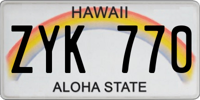 HI license plate ZYK770