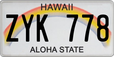 HI license plate ZYK778