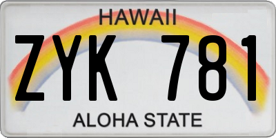 HI license plate ZYK781