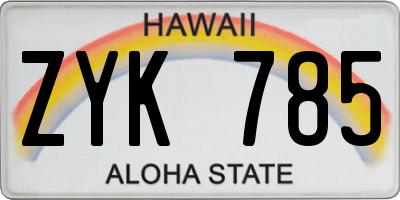 HI license plate ZYK785