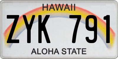 HI license plate ZYK791