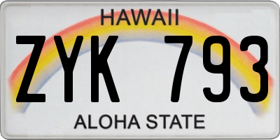 HI license plate ZYK793