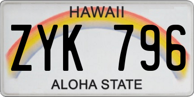HI license plate ZYK796