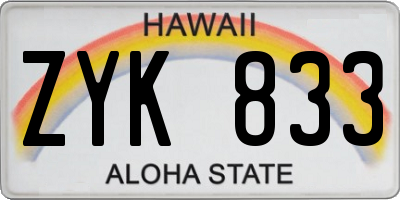 HI license plate ZYK833