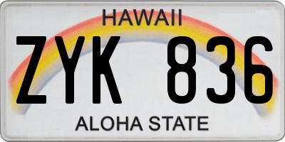 HI license plate ZYK836