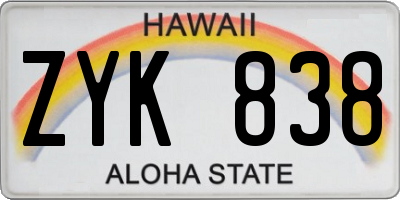 HI license plate ZYK838
