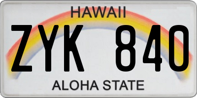 HI license plate ZYK840