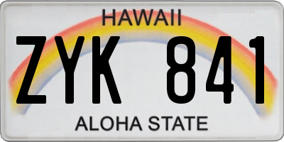 HI license plate ZYK841