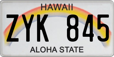 HI license plate ZYK845