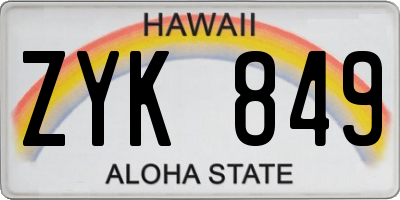 HI license plate ZYK849