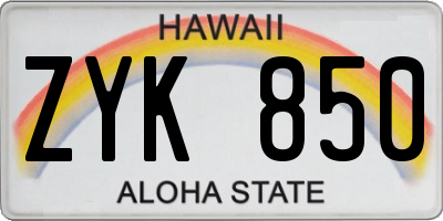 HI license plate ZYK850