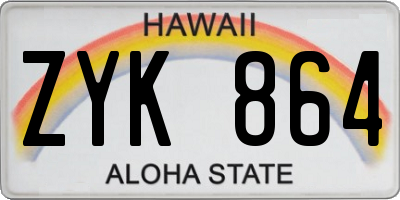 HI license plate ZYK864
