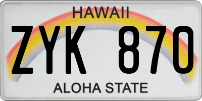 HI license plate ZYK870
