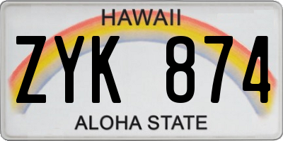 HI license plate ZYK874