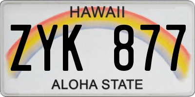 HI license plate ZYK877