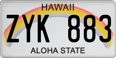 HI license plate ZYK883